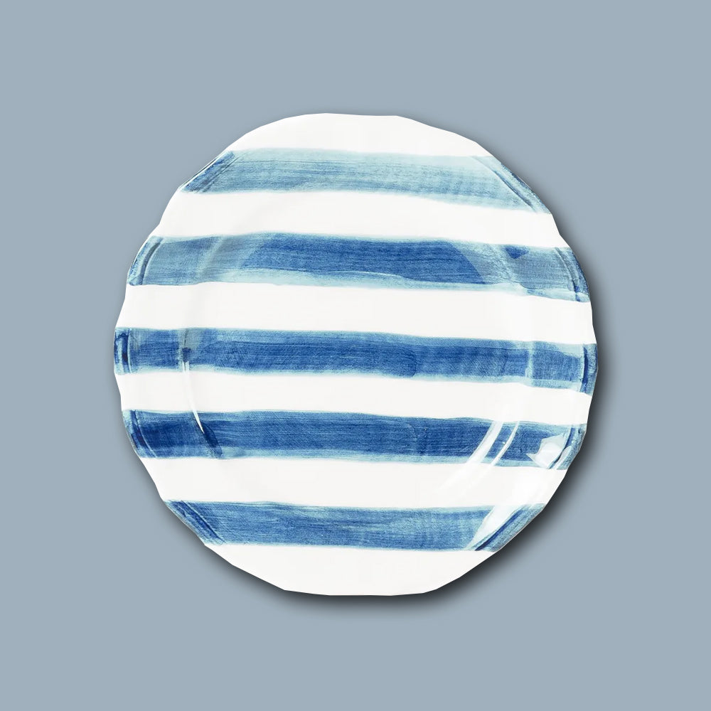 Speiseteller STRIPES Keramik von Les Ottomans im Farbton Blau / Weiss