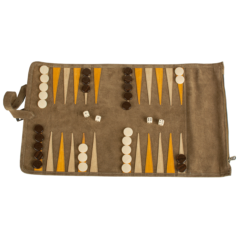 Reisespiel Backgammon Set aus Leder - khaki in braun von Monopoulos