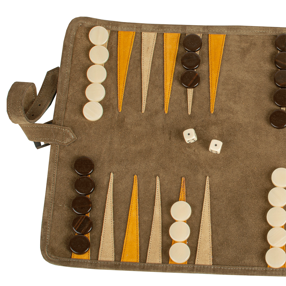 Reisespiel Backgammon Set aus Leder - khaki in braun von Monopoulos