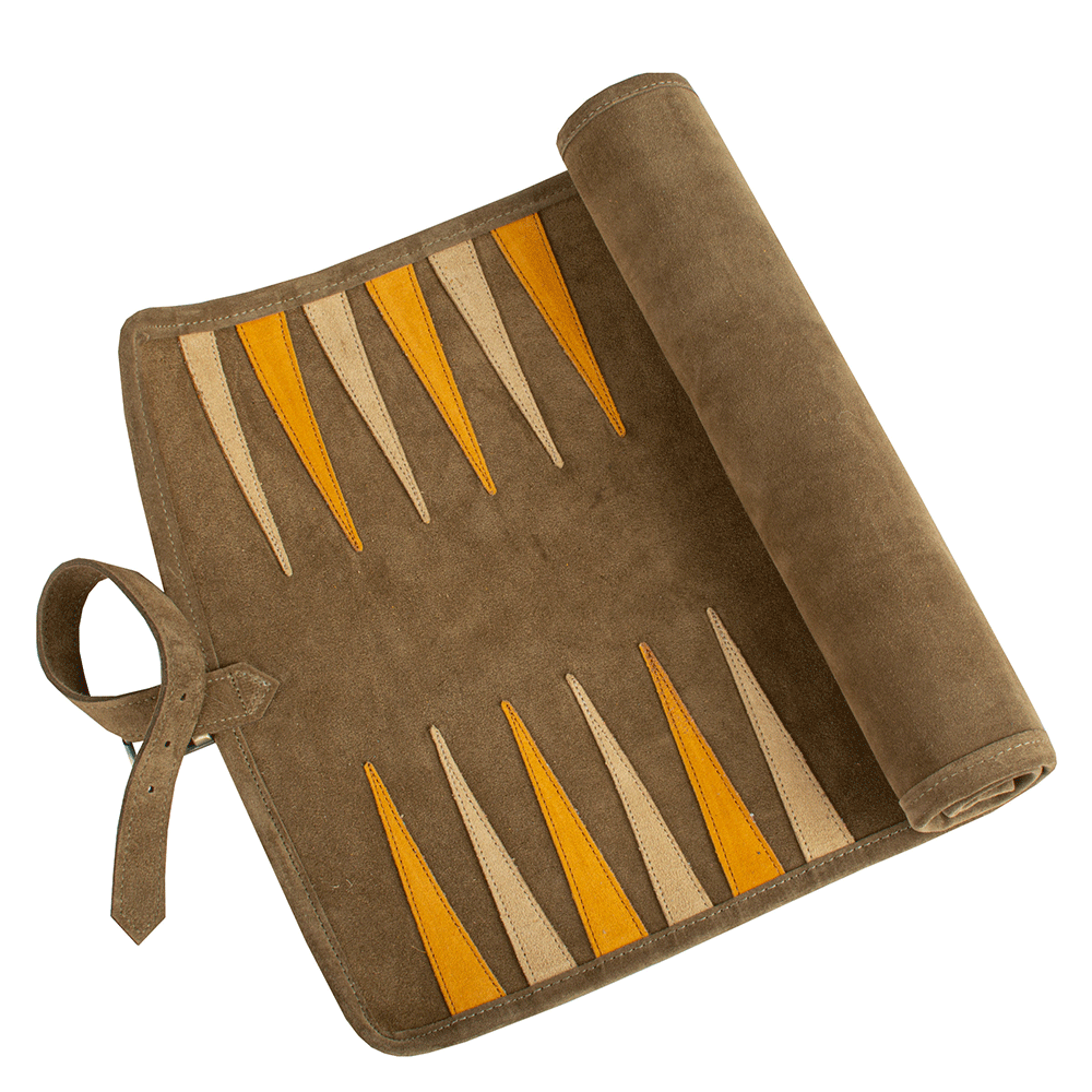 Reisespiel Backgammon Set aus Leder - khaki in braun von Monopoulos