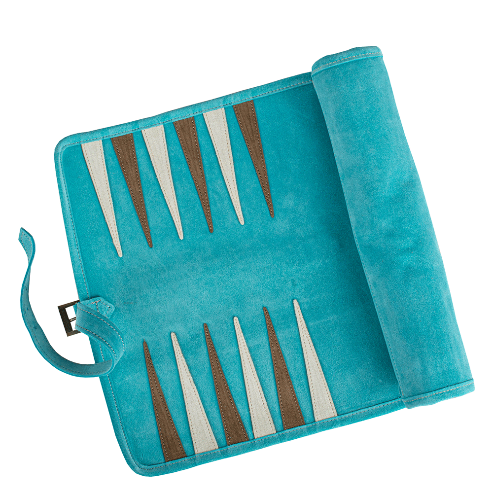 Reisespiel Backgammon Set aus Leder - turquoise in türkis von Monopoulos