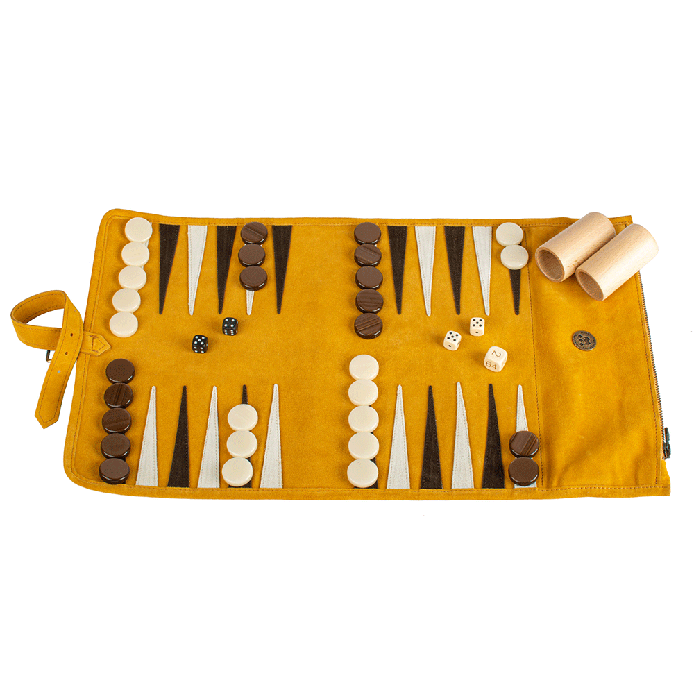 Reisespiel Backgammon Set aus Leder - yellow in Gelb von Monopoulos