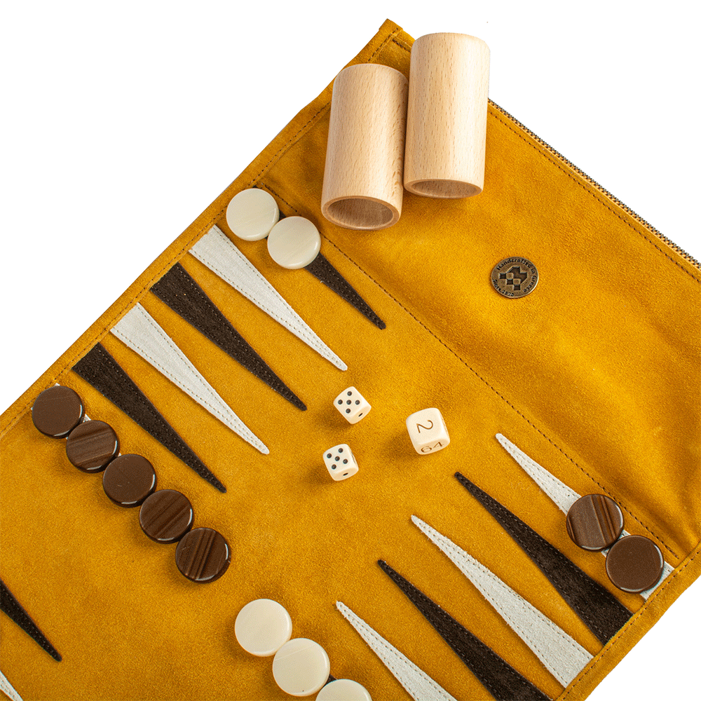 Reisespiel Backgammon Set aus Leder - yellow in Gelb von Monopoulos