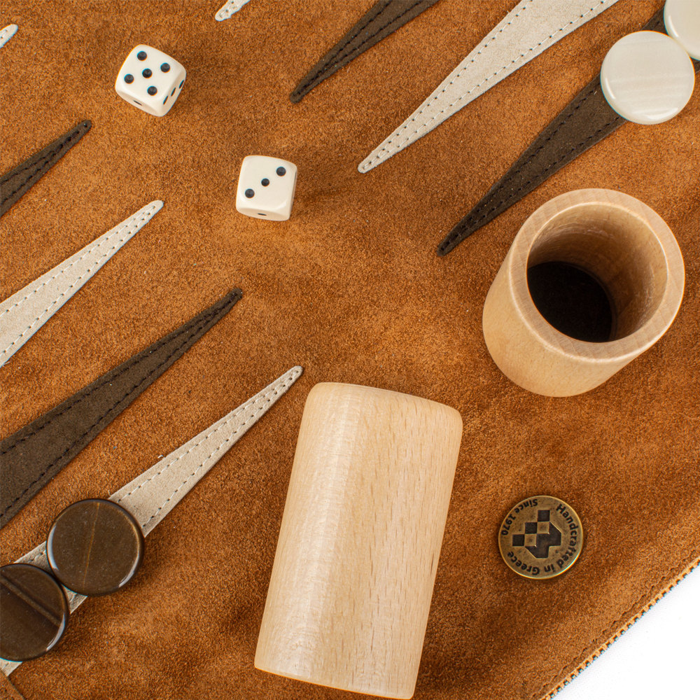 Reisespiel Backgammon Set aus Leder - cinnamon brown